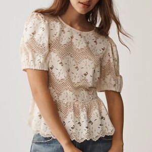 Pre-owned Anthropologie Dolan Left Coast Printed Peplum TOP Size M Boho